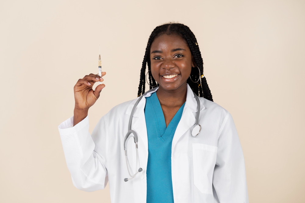 Female doctor holding an injection